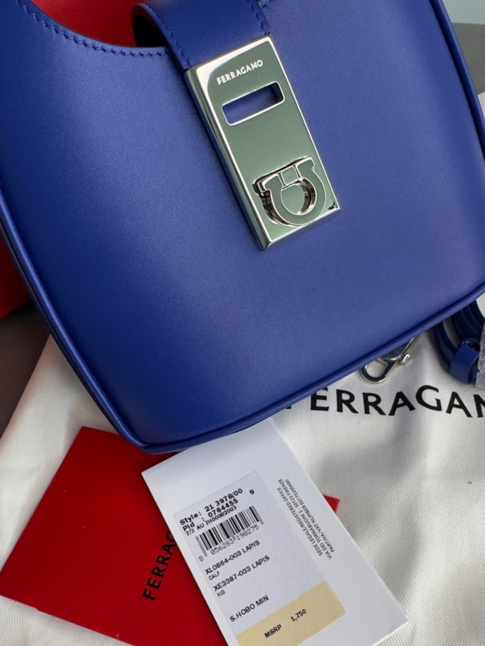 Salvatore Ferragamo Royal Blue Leather Mini Tote with Signature Hardware - Picture 4 of 5